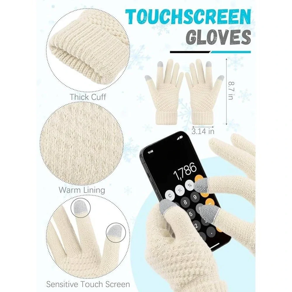 MSRP $31 Winter Beanie Hat Scarf Gloves Set Warm Fleece Knit Hats Touch Screen